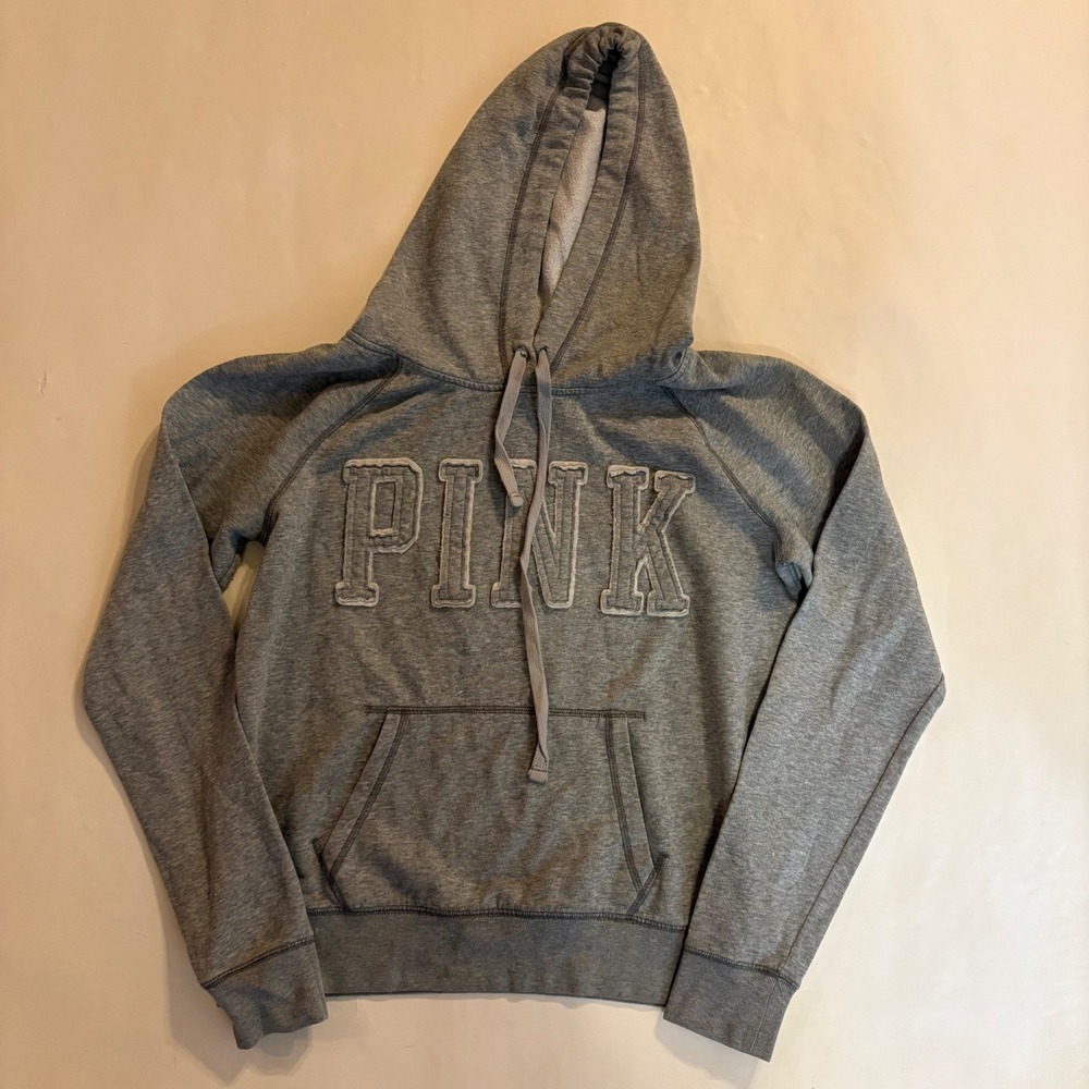 PINK Victorias Secret Heather Gray Pullover Hoodie Logo Sweatshirt Large